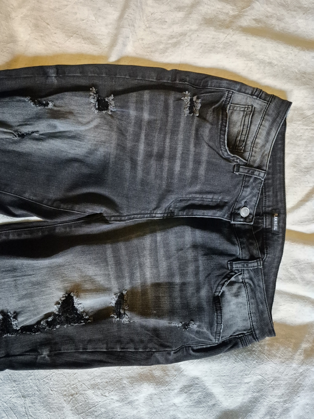 High-Rise Distressed Flare Jeans - Black - Picture 8 of 15